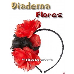 Diadema 3 rosas rojas-negras con purpurina